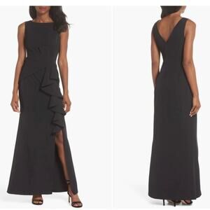 Eliza J Black Ruffle Front Gown - Size 8 - Stunning!